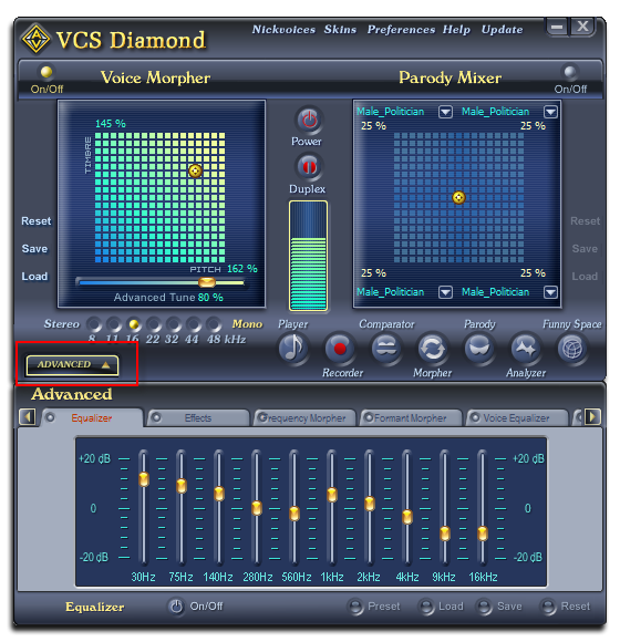 Fig 2: Voice Changer Software Diamond - Advanced